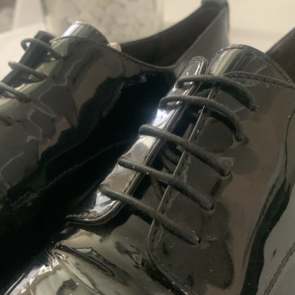 AGL Shiny Patent Leather Lace Up Oxfords Loafers - Picture 9 of 13